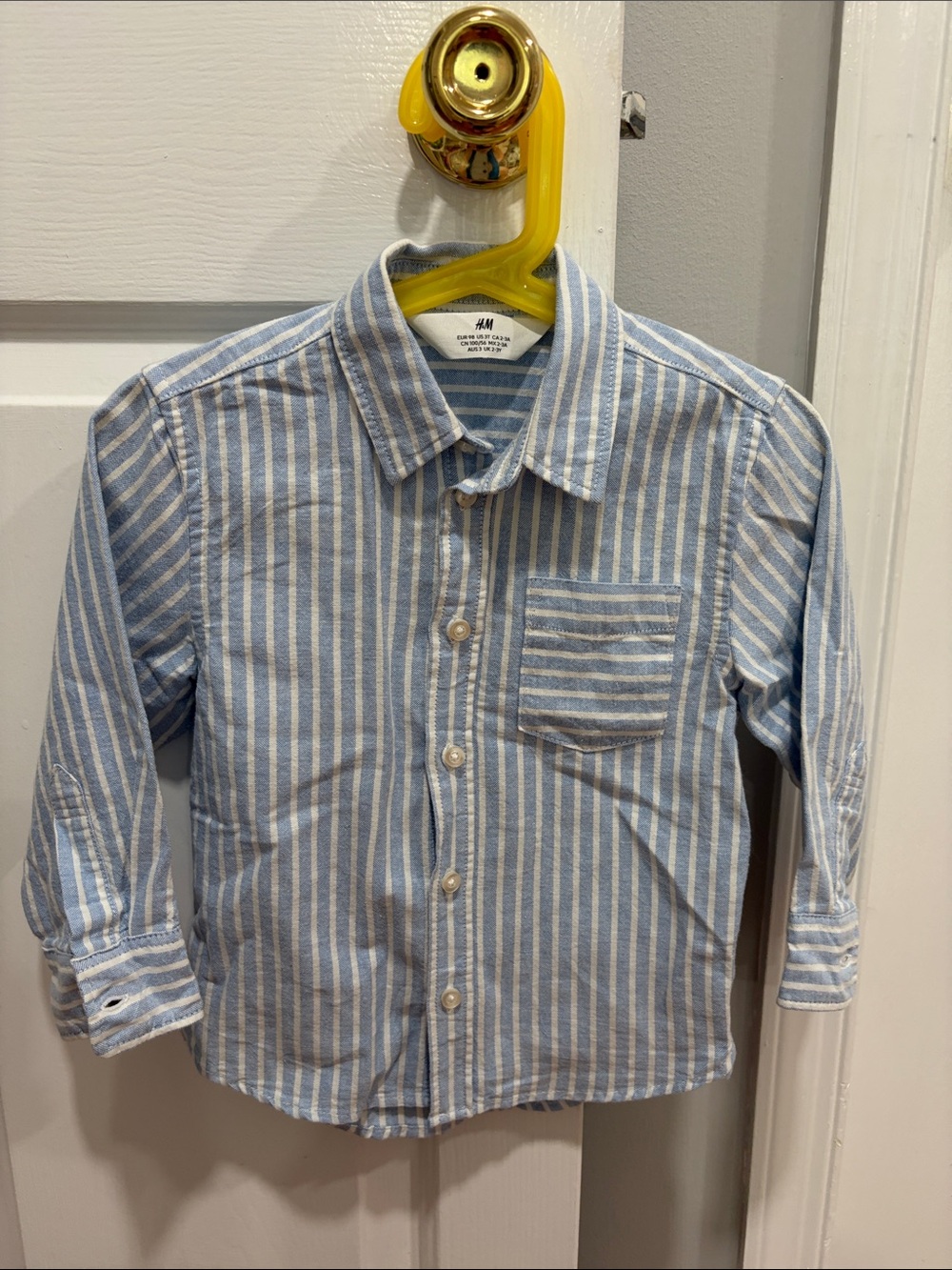 H&M Light Blue & White Striped Cotton Button-Down Shirt for Kids